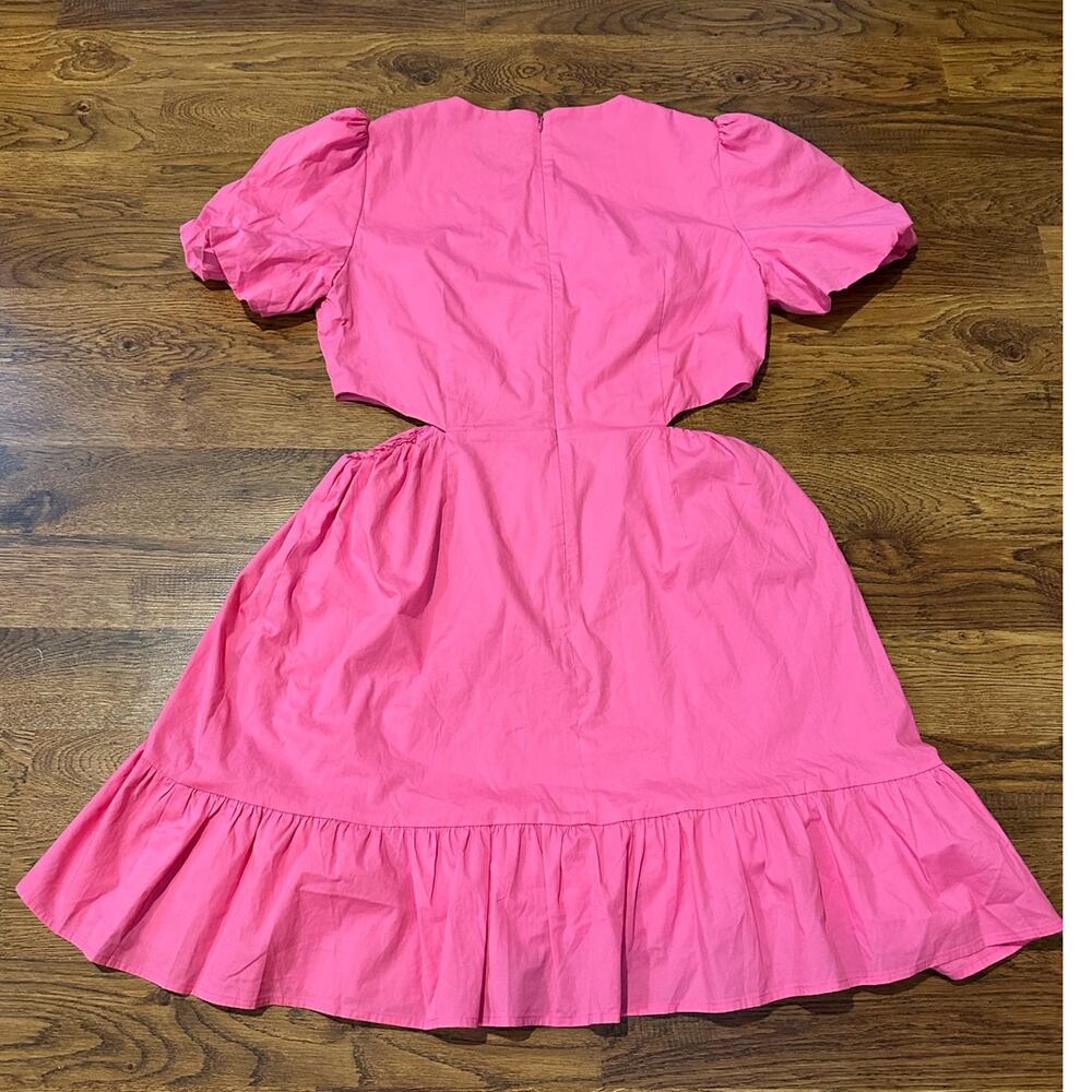 WAYF Puff Sleeve Cutout Mini Dress Hot Pink Women’s XL Cotton Statement Dress - Picture 2 of 10